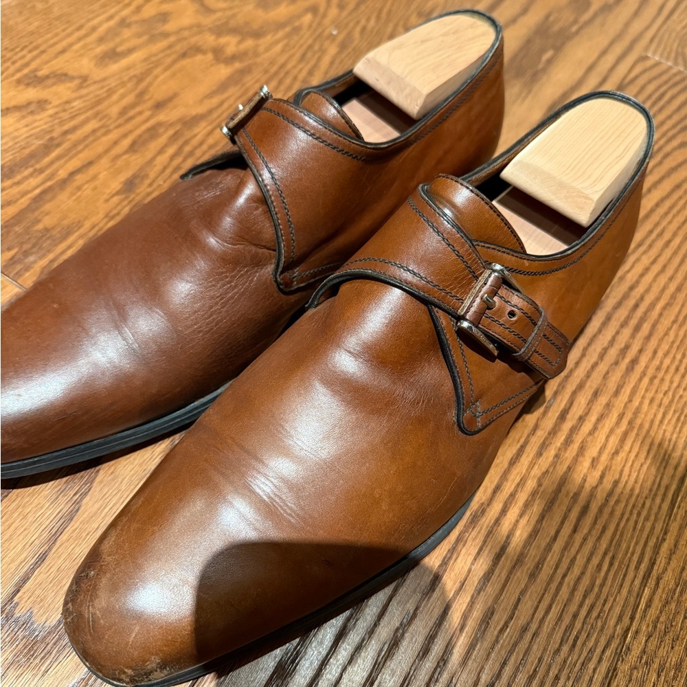 Made in Italy - A. Testing hand crafted leather italian strap dress shoes